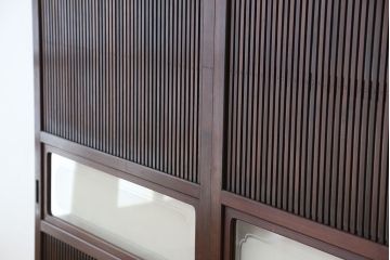 ★古民具・骨董　腰板欅材　すっきりとした格子戸2枚セット