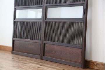 ★古民具・骨董　腰板欅材　すっきりとした格子戸2枚セット