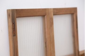アンティーク　古い木味の小さな銀モールガラス扉(ドア)2枚セット(丁番なし)