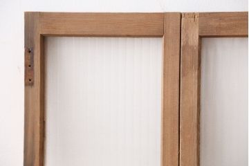 アンティーク　古い木味の小さな銀モールガラス扉(ドア)2枚セット(丁番なし)