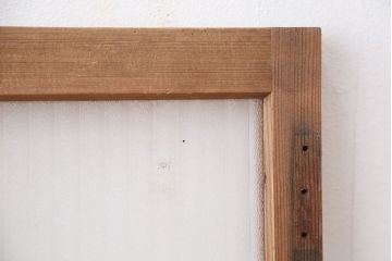 アンティーク　古い木味の小さな銀モールガラス扉(ドア)2枚セット(丁番なし)