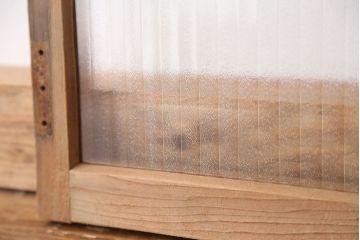 アンティーク　古い木味の小さな銀モールガラス扉(ドア)2枚セット(丁番なし)