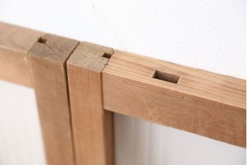 アンティーク　古い木味の小さな銀モールガラス扉(ドア)2枚セット(丁番なし)