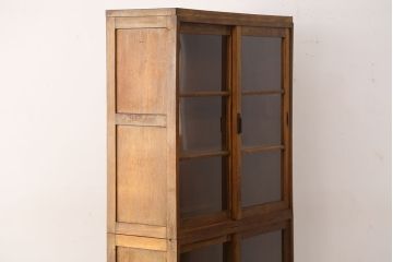 レトロ家具　☆昭和レトロ　シンプルな二段重ね収納棚(ガラスケース、食器棚)