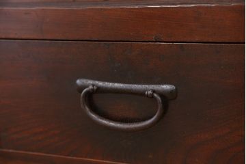 アンティーク家具　アンティーク　味のある引き出し付き横長収納棚(ガラスケース、飾り棚)