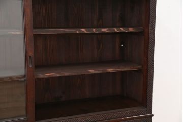アンティーク家具　大正ロマン　前面彫刻仕上げ　二段重ね収納棚(ガラスケース、飾り棚)