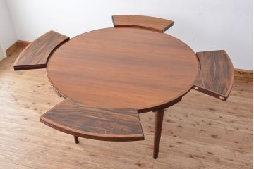北欧家具　1970〜80年　デンマーク製　特大拡張式　ローズウッドラウンドテーブル