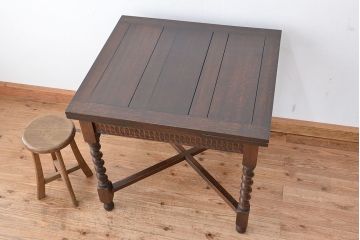 アンティーク家具　イギリスアンティーク　ツイストレッグ　オーク材　ドローリーフテーブル(エクステンションテーブル)