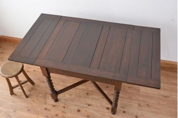 アンティーク家具　イギリスアンティーク　ツイストレッグ　オーク材　ドローリーフテーブル(エクステンションテーブル)