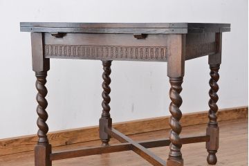 アンティーク家具　イギリスアンティーク　ツイストレッグ　オーク材　ドローリーフテーブル(エクステンションテーブル)