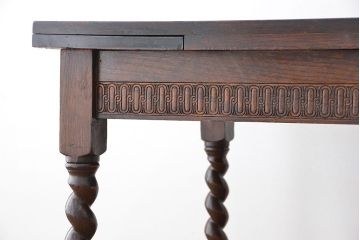 アンティーク家具　イギリスアンティーク　ツイストレッグ　オーク材　ドローリーフテーブル(エクステンションテーブル)