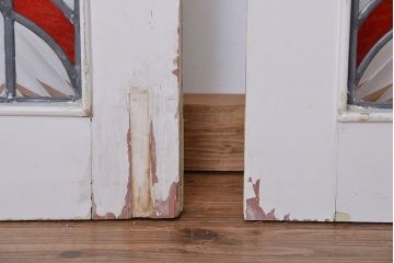 アンティーク雑貨　イギリスアンティーク　両開き　特大ステンドグラスドア　1対(2枚セット　扉)