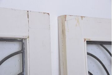アンティーク雑貨　イギリスアンティーク　両開き　特大ステンドグラスドア　1対(2枚セット　扉)
