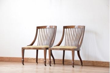 アンティーク家具　イギリスアンティーク　象嵌チェア(椅子、イス)　2脚セット(ジャンク)