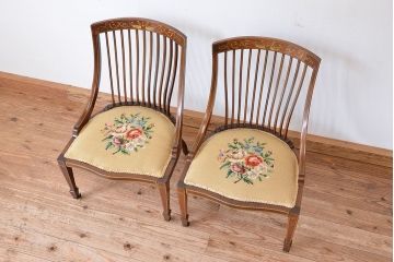 アンティーク家具　イギリスアンティーク　象嵌チェア(椅子、イス)　2脚セット(ジャンク)