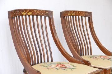 アンティーク家具　イギリスアンティーク　象嵌チェア(椅子、イス)　2脚セット(ジャンク)