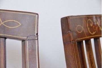 アンティーク家具　イギリスアンティーク　象嵌チェア(椅子、イス)　2脚セット(ジャンク)