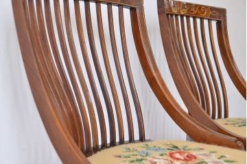 アンティーク家具　イギリスアンティーク　象嵌チェア(椅子、イス)　2脚セット(ジャンク)