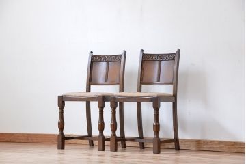 アンティーク家具　イギリスアンティーク　彫刻チェア　2脚セット(椅子、イス)