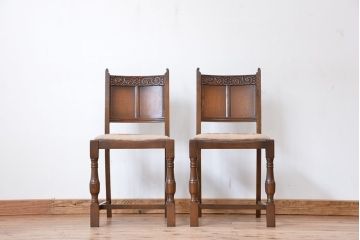アンティーク家具　イギリスアンティーク　彫刻チェア　2脚セット(椅子、イス)