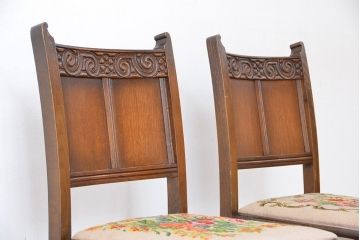 アンティーク家具　イギリスアンティーク　彫刻チェア　2脚セット(椅子、イス)