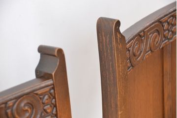 アンティーク家具　イギリスアンティーク　彫刻チェア　2脚セット(椅子、イス)