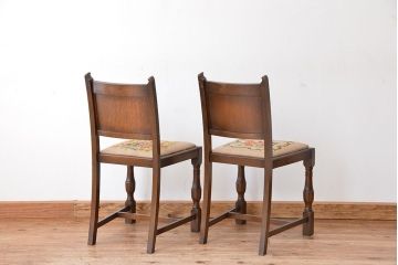 アンティーク家具　イギリスアンティーク　彫刻チェア　2脚セット(椅子、イス)