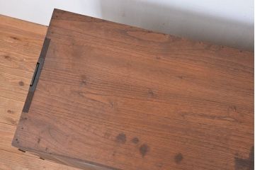 レトロ家具　昭和レトロ　古い木の脚付き観音開き収納棚(ローボード)
