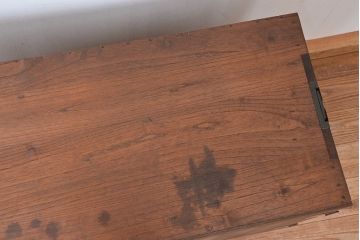 レトロ家具　昭和レトロ　古い木の脚付き観音開き収納棚(ローボード)
