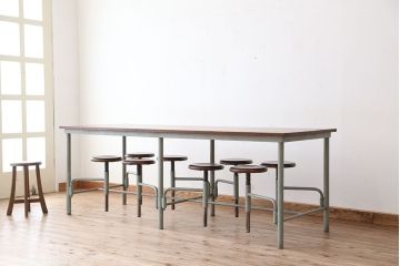 ラフジュオリジナル　8脚格納スツールの特大作業台(テーブル、机)