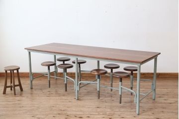 ラフジュオリジナル　8脚格納スツールの特大作業台(テーブル、机)
