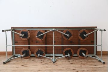 ラフジュオリジナル　8脚格納スツールの特大作業台(テーブル、机)