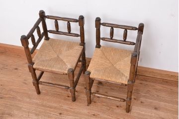 ヴィンテージ家具　イギリスビンテージ　オーク材コーナーチェア　2脚セット(椅子、イス)