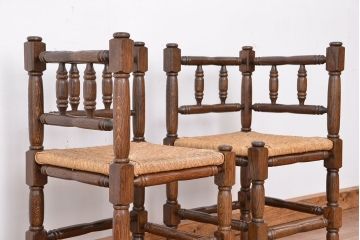 ヴィンテージ家具　イギリスビンテージ　オーク材コーナーチェア　2脚セット(椅子、イス)