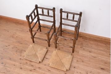 ヴィンテージ家具　イギリスビンテージ　オーク材コーナーチェア　2脚セット(椅子、イス)