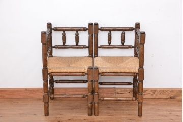 ヴィンテージ家具　イギリスビンテージ　オーク材コーナーチェア　2脚セット(椅子、イス)