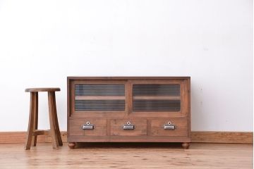 アンティーク家具　アンティーク　モールガラス脚付きローボード?(収納棚)