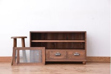 アンティーク家具　アンティーク　モールガラス脚付きローボード?(収納棚)