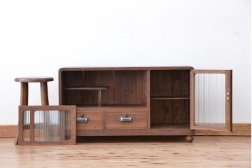 アンティーク家具　アンティーク　モールガラス脚付きローボード?(収納棚)