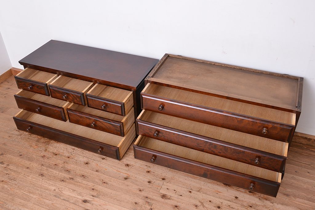 中古　北海道民芸家具　二段重ねチェスト　定価241500円　(整理箪笥)