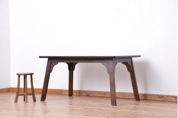 中古　北海道民芸家具ダイニングテーブル(ガラス天板付き)