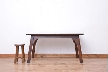 中古　北海道民芸家具ダイニングテーブル(ガラス天板付き)