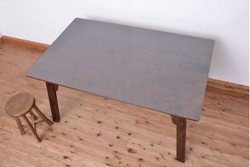 中古　北海道民芸家具ダイニングテーブル(ガラス天板付き)