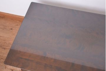 中古　北海道民芸家具ダイニングテーブル(ガラス天板付き)