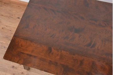 中古　北海道民芸家具ダイニングテーブル(ガラス天板付き)