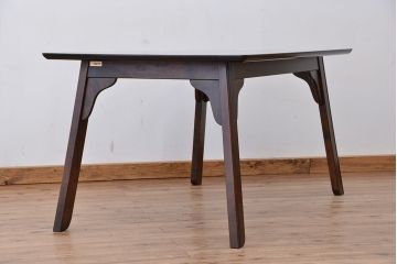 中古　北海道民芸家具ダイニングテーブル(ガラス天板付き)