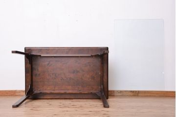 中古　北海道民芸家具ダイニングテーブル(ガラス天板付き)