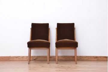 レトロ家具　昭和レトロ　ナラ材フレームの椅子　2脚セット(いす、チェア)