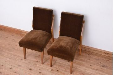 レトロ家具　昭和レトロ　ナラ材フレームの椅子　2脚セット(いす、チェア)