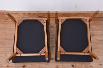 レトロ家具　昭和レトロ　ナラ材フレームの椅子　2脚セット(いす、チェア)